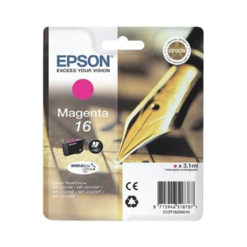 eEtWyFjepI0GcUL9ULdvqgoSDVT47dkt2JpAsp2T.jpg Epson 16 Magenta C13T16234010 Cartuccia Originale DURABrite Ultra 3,1 ml WorkFor - immagine 1