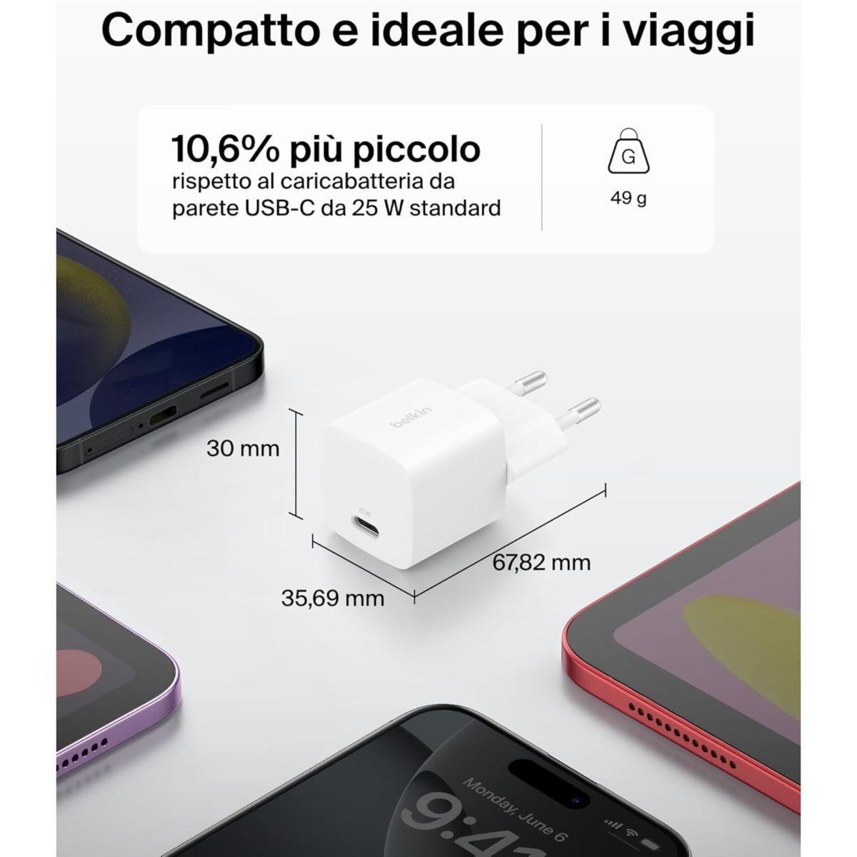 Belkin Caricatore da Parete USB-C 25W PPS BoostCharge Ricarica Rapida Bianco - immagine 3