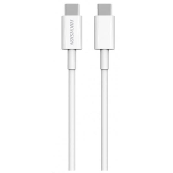 Cavo USB-C Hikvision 1,0M ricarica rapida 3A 60W bianco, vista completa con connettori Type-C alle estremità