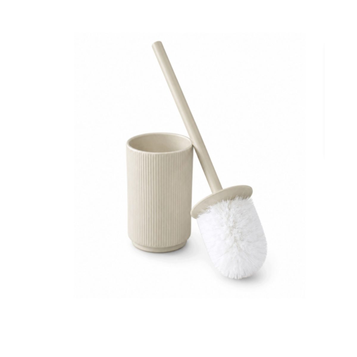 LIVARNO Home Set Portascopino WC Premium Ceramica Beige Rigato con Scopino 41 cm - immagine 2