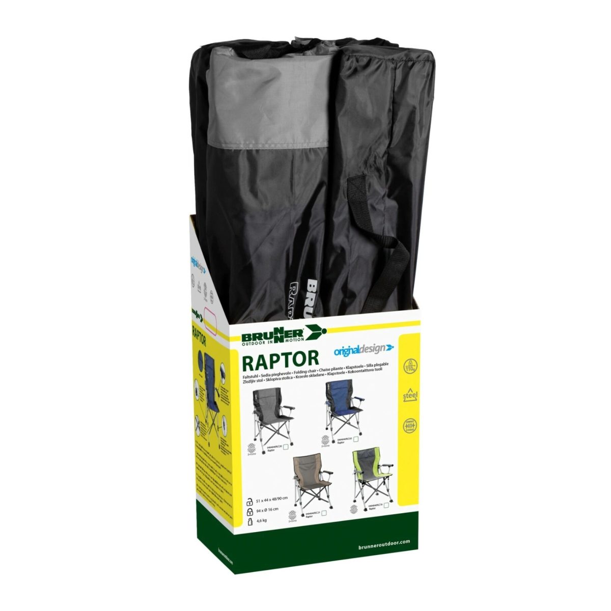 Brunner Raptor Classic Sedia Campeggio Pieghevole Braccioli 110 kg Grigio Nero - immagine 2