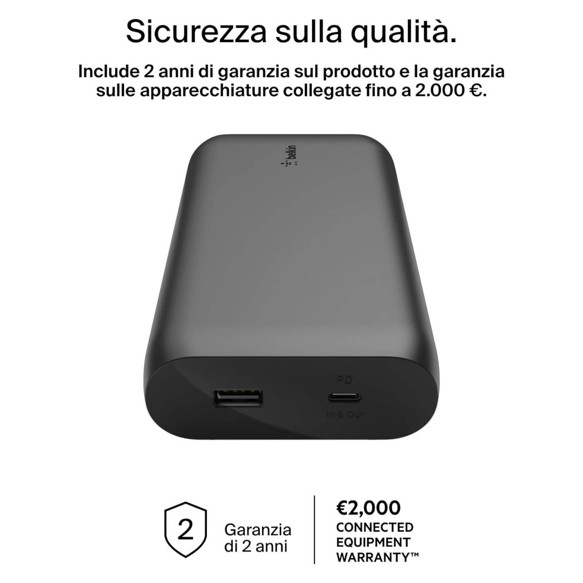 Belkin Batteria esterna 20K USB-C PD, power bank 20.000 mAh per MacBook, iPhone, iPad 30W - immagine 2