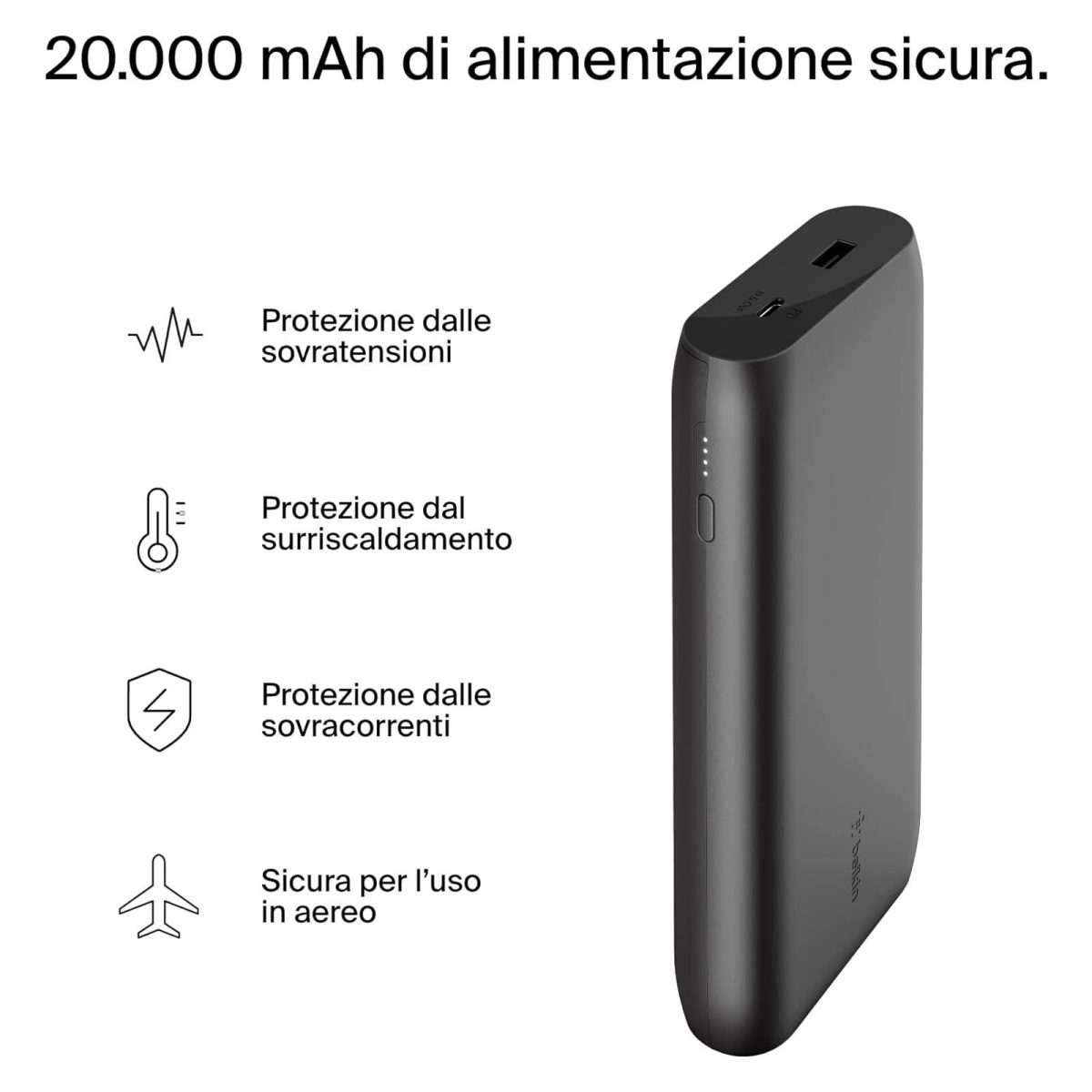 Belkin Batteria esterna 20K USB-C PD, power bank 20.000 mAh per MacBook, iPhone, iPad 30W - immagine 3