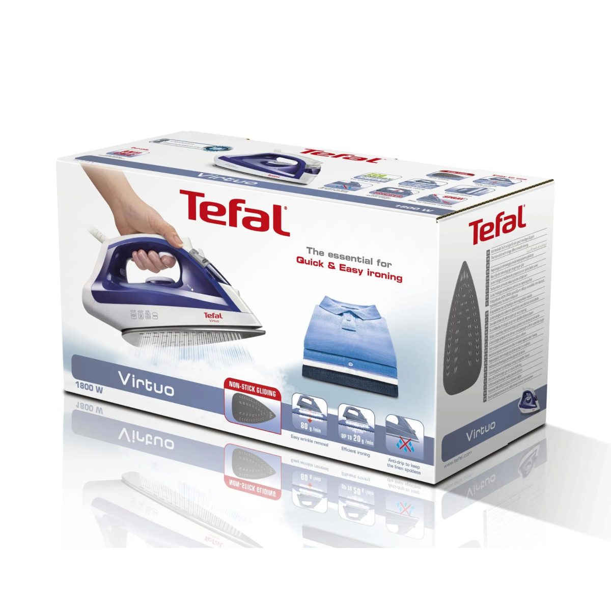 Tefal FV1711E0 Virtuo Ferro da Stiro 1800W Piastra Antiaderente Bianco Blu - immagine 3