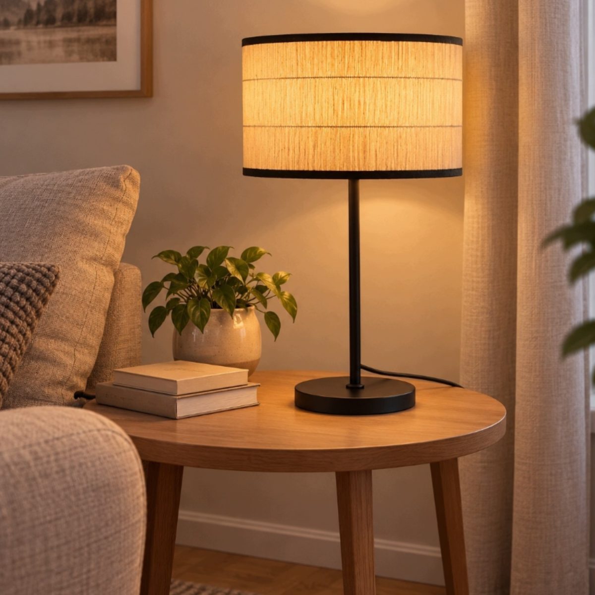 Livarno Lampada LED da Tavolo Paralume in Rafia 42,5 cm Nera Boho E27 Luce Calda - immagine 2
